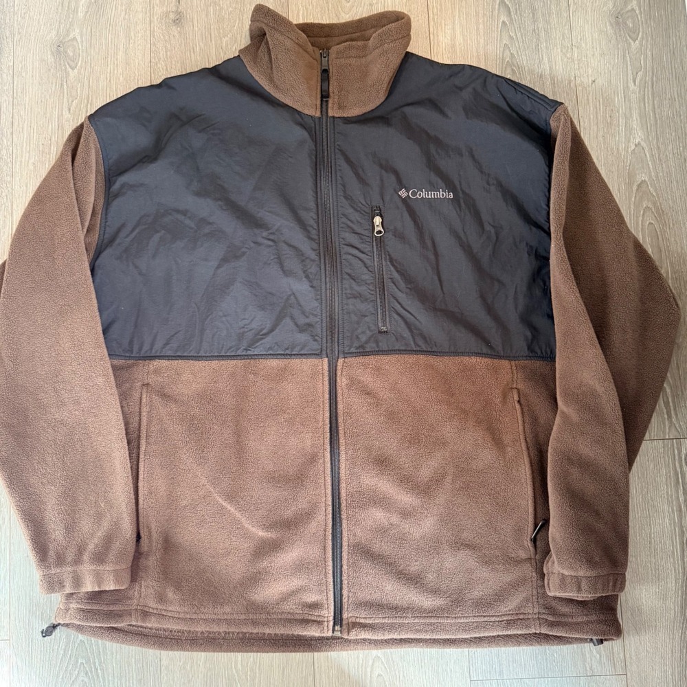 Columbia Mens XXL Brown Black Colorblock Full Zip Fleece Jacket XM6846 Gorpcore